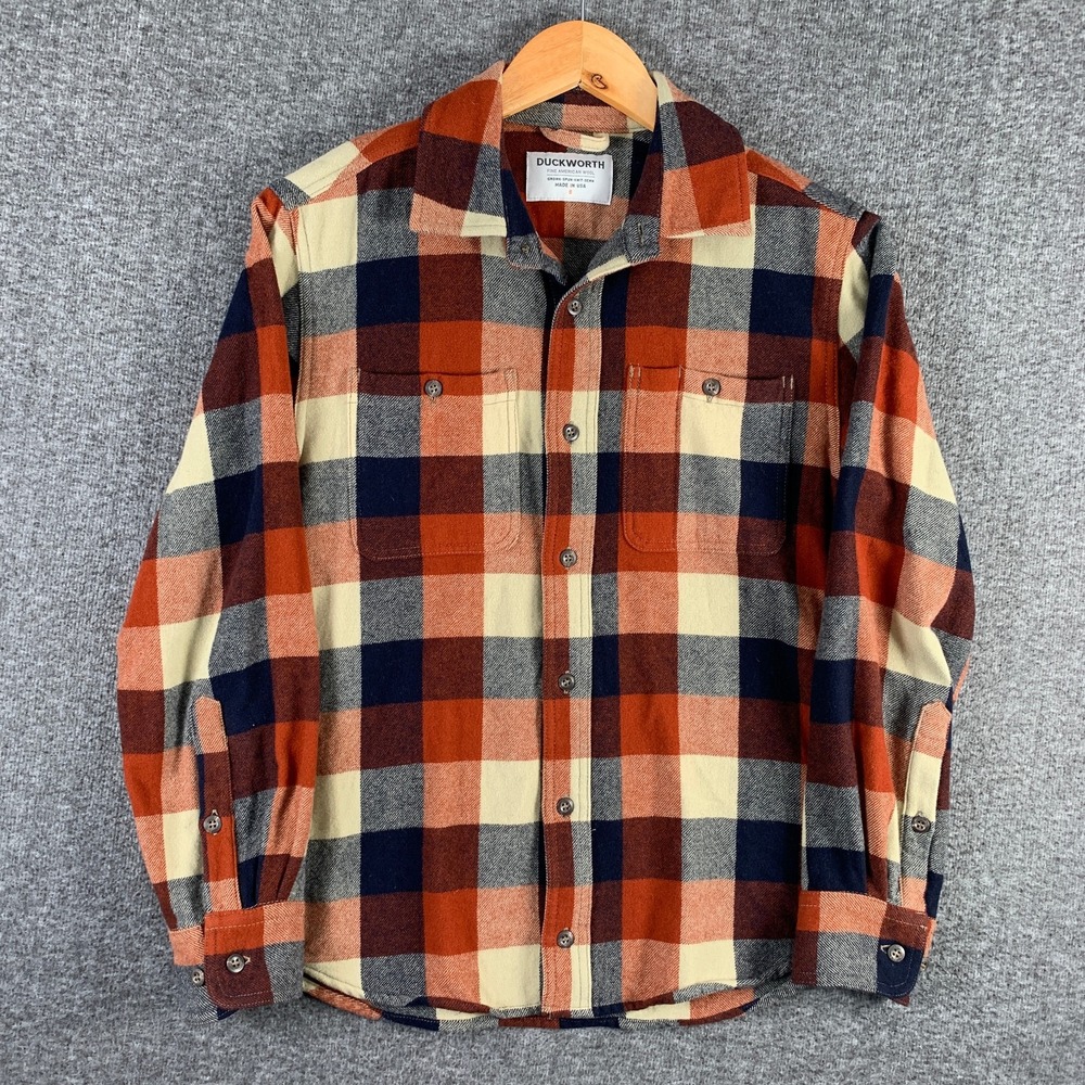 Duckworth Sawtooth Flannel Shirt Men Small Wool Knit Made In USA Orange